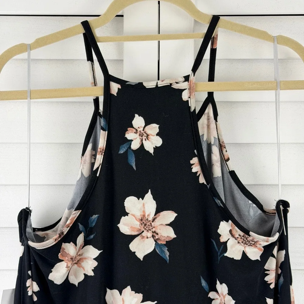 French Grey Melcy Brushed Knit Dress XL Black Floral High Neck NEW